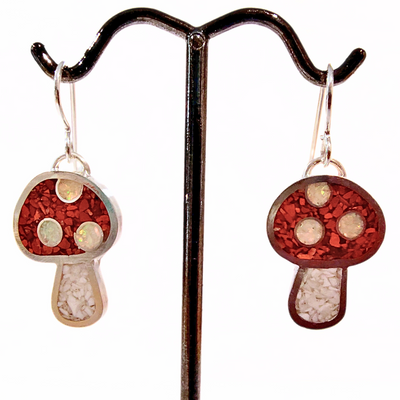 DS-431 Inlay Mushroom Earrings - Red Jasper