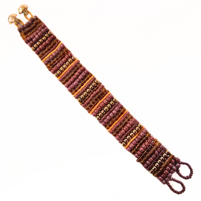 JEM-098 Brown and Brass Stripe Beaded Bracelet