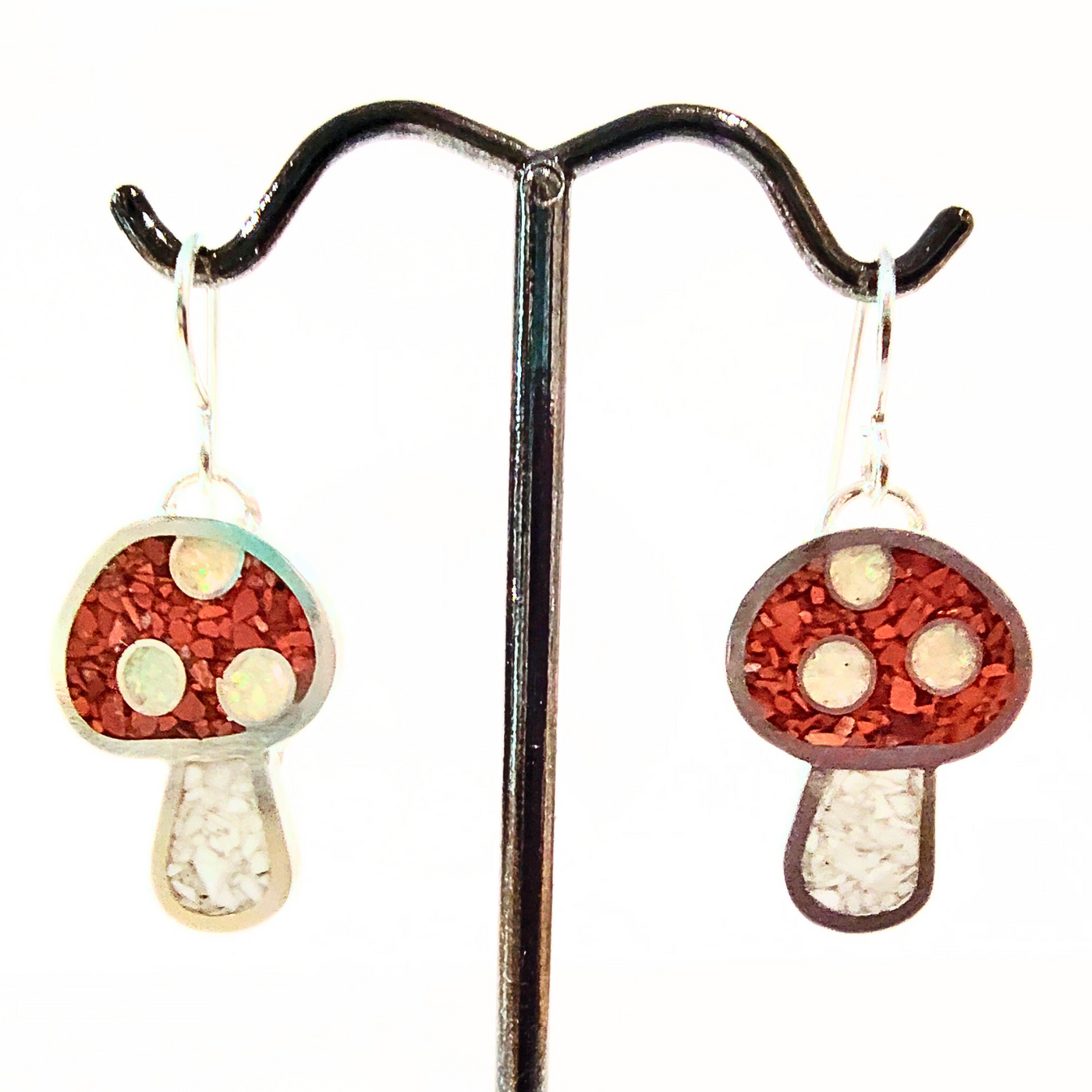 DS-431 Inlay Mushroom Earrings - Red Jasper