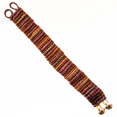 JEM-098 Brown and Brass Stripe Beaded Bracelet