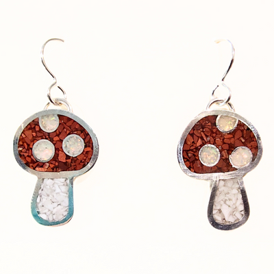 DS-431 Inlay Mushroom Earrings - Red Jasper