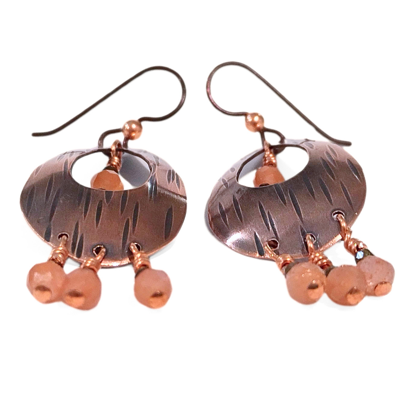 DS-400 Copper Tear Drop Earring W/ Sunstone and Smokey Quartz