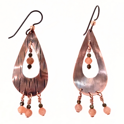 DS-400 Copper Tear Drop Earring W/ Sunstone and Smokey Quartz