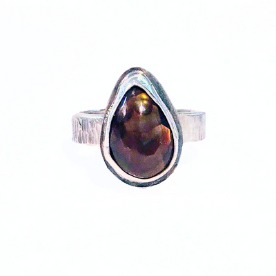 JEM-060 Tear Shape Fire Agate Ring Size 8