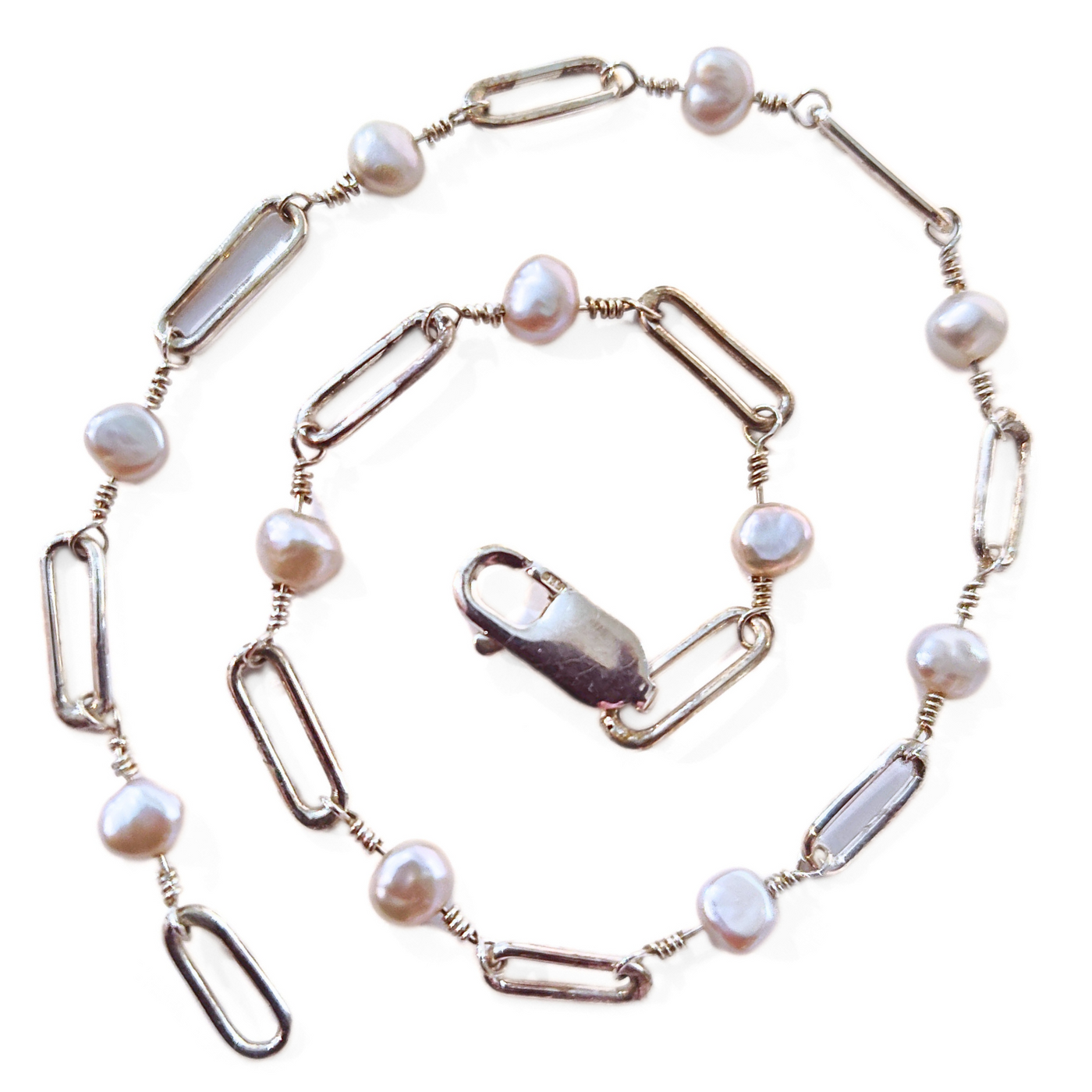 DJT-032 Pearl and Sterling Anklet 10.5"