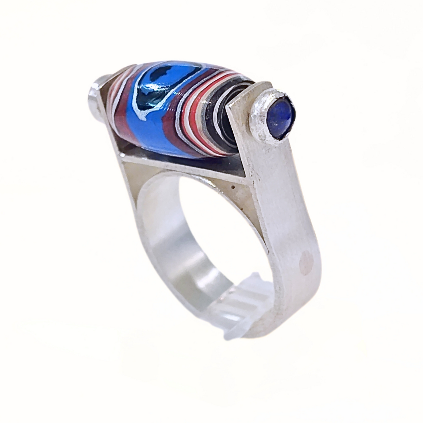 SM-387 Fordite Bead and Lapis Ring