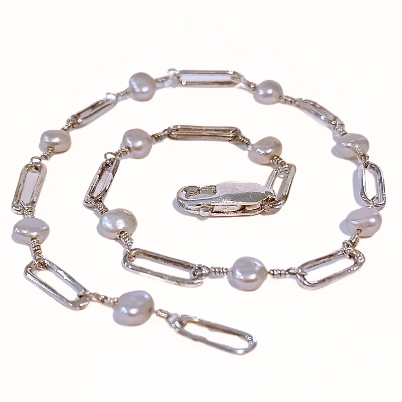 DJT-032 Pearl and Sterling Anklet 10.5"