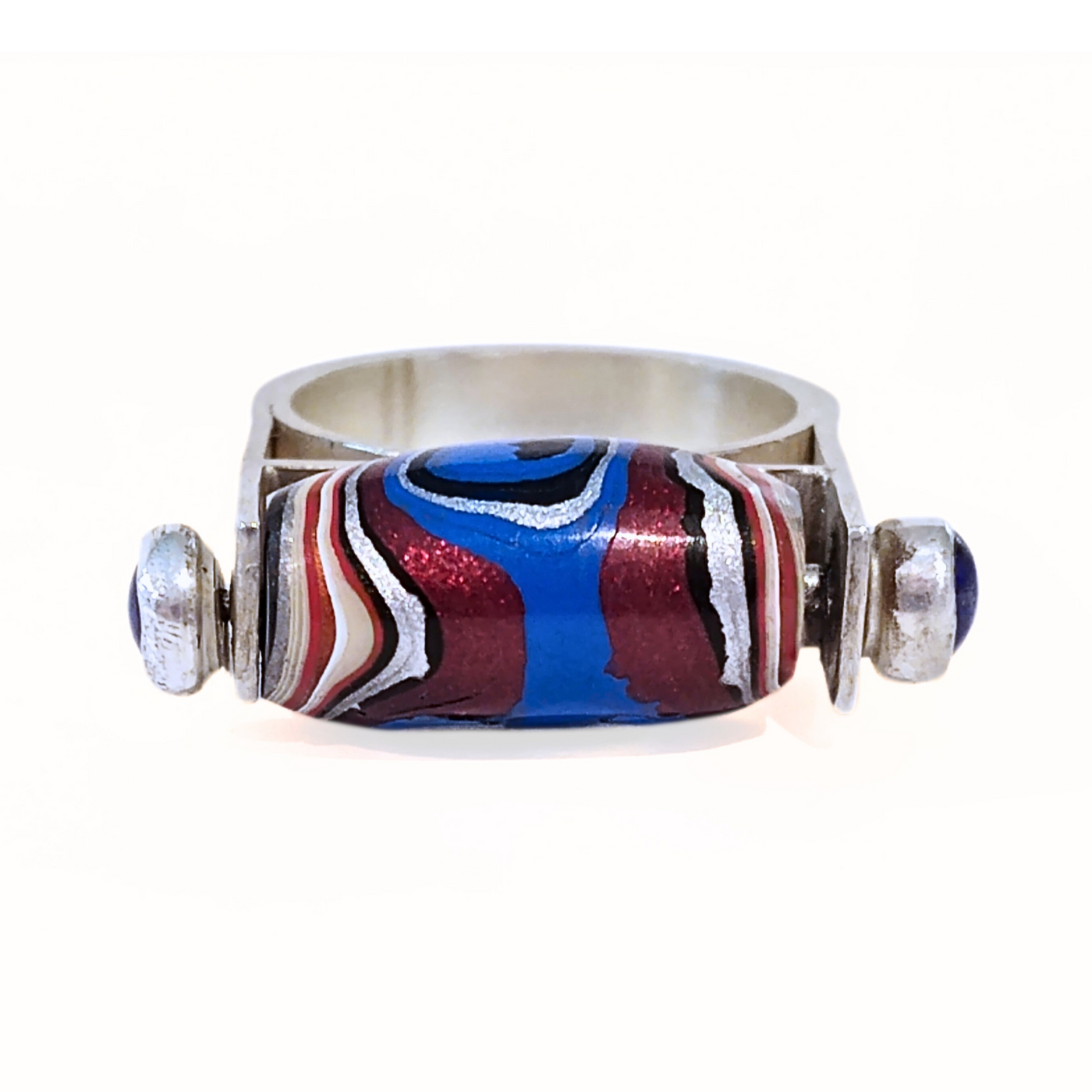 SM-387 Fordite Bead and Lapis Ring