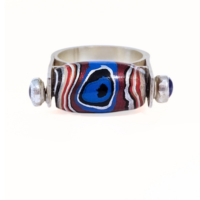 SM-387 Fordite Bead and Lapis Ring