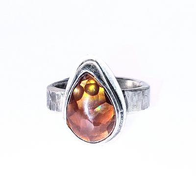 JEM-060 Tear Shape Fire Agate Ring Size 8