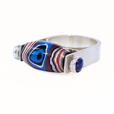 SM-387 Fordite Bead and Lapis Ring