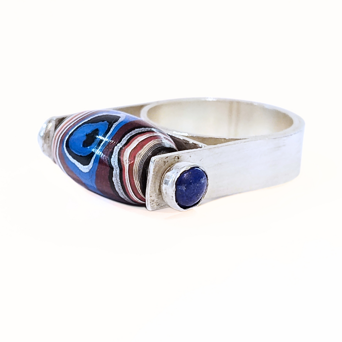 SM-387 Fordite Bead and Lapis Ring